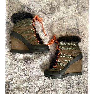 Jessica Simpson Brixel Women Faux Fur Ankle Wedge Boots